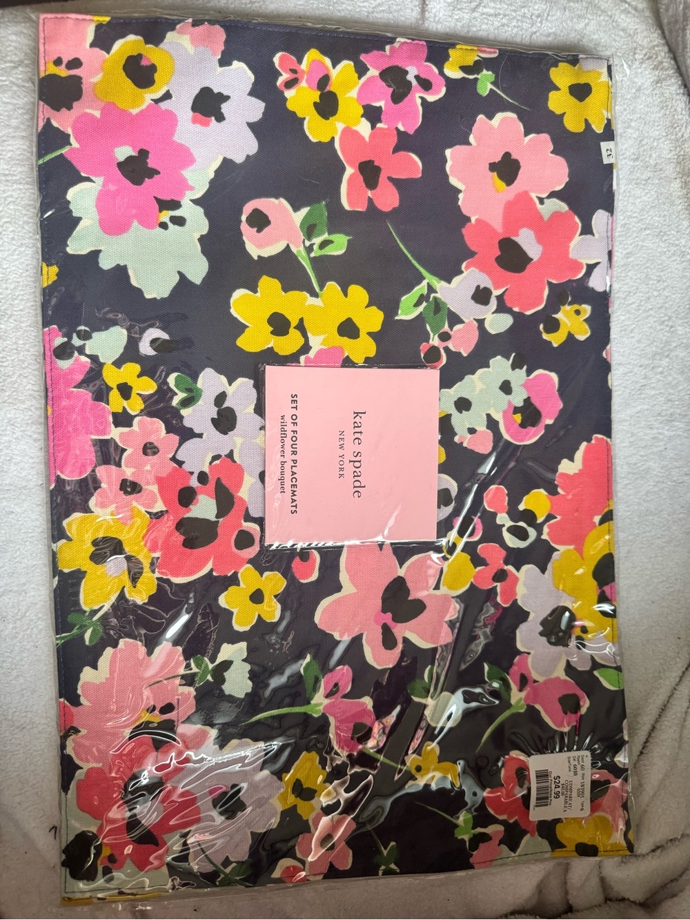 kate spade floral placemats in black, pink & yellow